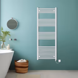 Bathroom Curved Prefilled Electric Heated Towel Rail Ladder Warmer Radiator - White, 1600x600mm