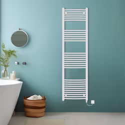 Bathroom Curved Prefilled Electric Heated Towel Rail Ladder Warmer Radiator - White, 1800x500mm