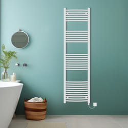 Bathroom Curved Prefilled Electric Heated Towel Rail Ladder Warmer Radiator - White, 1800x500mm
