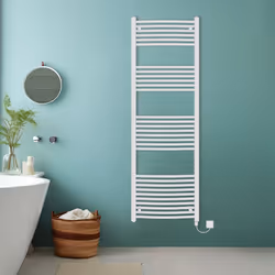 Bathroom Curved Prefilled Electric Heated Towel Rail Ladder Warmer Radiator - White, 1800x600mm