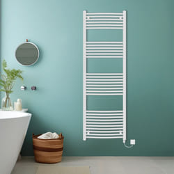 Bathroom Curved Prefilled Electric Heated Towel Rail Ladder Warmer Radiator - White, 1800x600mm