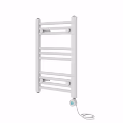 Pre-filled Bathroom Straight Electric Heated Towel Rail Radiator Thermostatic - White, 600x400mm