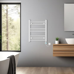 Pre-filled Bathroom Straight Electric Heated Towel Rail Radiator Thermostatic - White, 600x500mm