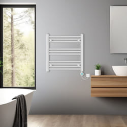 Pre-filled Bathroom Straight Electric Heated Towel Rail Radiator Thermostatic - White, 600x600mm
