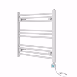 Pre-filled Bathroom Straight Electric Heated Towel Rail Radiator Thermostatic - White, 600x600mm