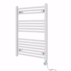 Pre-filled Bathroom Straight Electric Heated Towel Rail Radiator Thermostatic - White, 800x600mm