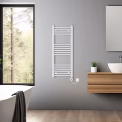 Pre-filled Bathroom Straight Electric Heated Towel Rail Radiator Thermostatic - White, 1000x400mm