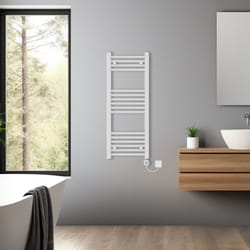 Pre-filled Bathroom Straight Electric Heated Towel Rail Radiator Thermostatic - White, 1000x400mm
