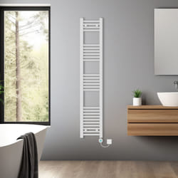Pre-filled Bathroom Straight Electric Heated Towel Rail Radiator Thermostatic - White, 1600x300mm