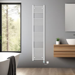 Pre-filled Bathroom Straight Electric Heated Towel Rail Radiator Thermostatic - White, 1800x400mm