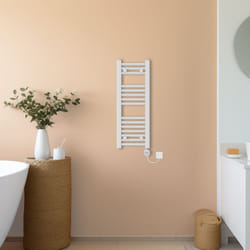 NRG Prefilled Thermostatic Electric Straight Heated Towel Rail Radiator - White, 800x300mm