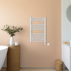 NRG Prefilled Thermostatic Electric Straight Heated Towel Rail Radiator - White, 800x500mm