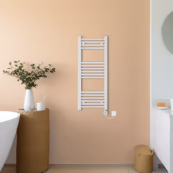 NRG Prefilled Thermostatic Electric Straight Heated Towel Rail Radiator - White, 1000x400mm