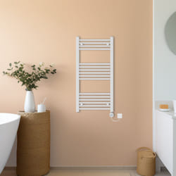 NRG Prefilled Thermostatic Electric Straight Heated Towel Rail Radiator - White, 1000x500mm