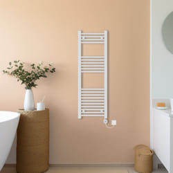 NRG Prefilled Thermostatic Electric Straight Heated Towel Rail Radiator - White, 1200x400mm