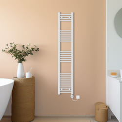 NRG Prefilled Thermostatic Electric Straight Heated Towel Rail Radiator - White, 1600x300mm