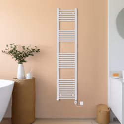 NRG Prefilled Thermostatic Electric Straight Heated Towel Rail Radiator - White, 1800x400mm