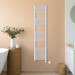 NRG Prefilled Thermostatic Electric Straight Heated Towel Rail Radiator - White, 1800x400mm