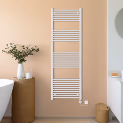NRG Prefilled Thermostatic Electric Straight Heated Towel Rail Radiator - White, 1800x600mm