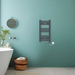 Bathroom Curved Prefilled Electric Heated Towel Rail Ladder Warmer Radiator - Anthracite, 600x300mm