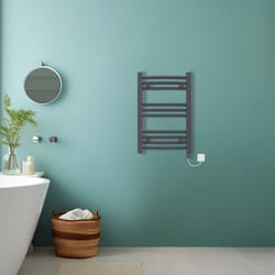 Bathroom Curved Prefilled Electric Heated Towel Rail Ladder Warmer Radiator - Anthracite, 600x400mm