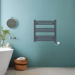 Bathroom Curved Prefilled Electric Heated Towel Rail Ladder Warmer Radiator - Anthracite, 600x600mm