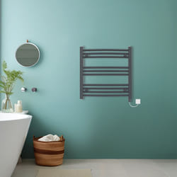 Bathroom Curved Prefilled Electric Heated Towel Rail Ladder Warmer Radiator - Anthracite, 600x600mm
