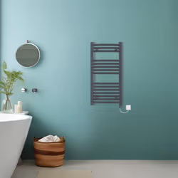Bathroom Curved Prefilled Electric Heated Towel Rail Ladder Warmer Radiator - Anthracite, 800x400mm