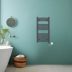 Bathroom Curved Prefilled Electric Heated Towel Rail Ladder Warmer Radiator - Anthracite, 800x400mm