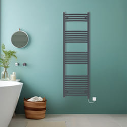 Bathroom Curved Prefilled Electric Heated Towel Rail Ladder Warmer Radiator - Anthracite, 1600x500mm