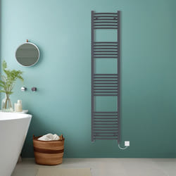 Bathroom Curved Prefilled Electric Heated Towel Rail Ladder Warmer Radiator - Anthracite, 1800x400mm