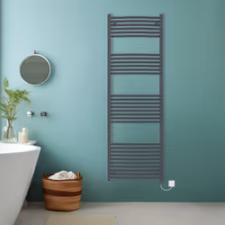 Bathroom Curved Prefilled Electric Heated Towel Rail Ladder Warmer Radiator - Anthracite, 1800x600mm