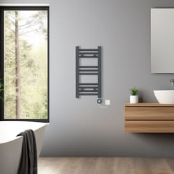 Pre-filled Bathroom Straight Electric Heated Towel Rail Radiator Thermostatic - Anthracite, 600x300mm