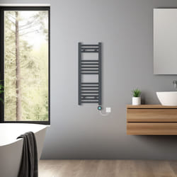 Pre-filled Bathroom Straight Electric Heated Towel Rail Radiator Thermostatic - Anthracite, 800x300mm