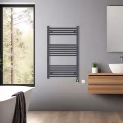Pre-filled Bathroom Straight Electric Heated Towel Rail Radiator Thermostatic - Anthracite, 1000x600mm