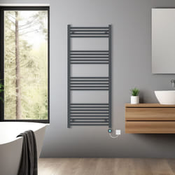 Pre-filled Bathroom Straight Electric Heated Towel Rail Radiator Thermostatic - Anthracite, 1400x600mm