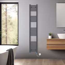 Pre-filled Bathroom Straight Electric Heated Towel Rail Radiator Thermostatic - Anthracite, 1800x300mm