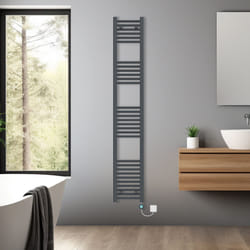 Pre-filled Bathroom Straight Electric Heated Towel Rail Radiator Thermostatic - Anthracite, 1800x300mm