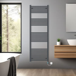 Pre-filled Bathroom Straight Electric Heated Towel Rail Radiator Thermostatic - Anthracite, 1800x600mm