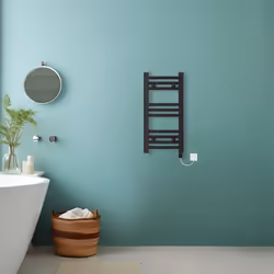 Bathroom Curved Prefilled Electric Heated Towel Rail Ladder Warmer Radiator - Black, 600x300mm