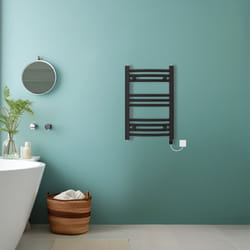 Bathroom Curved Prefilled Electric Heated Towel Rail Ladder Warmer Radiator - Black, 600x400mm