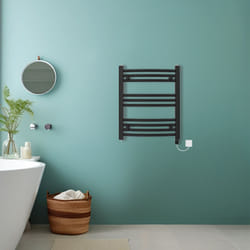 Bathroom Curved Prefilled Electric Heated Towel Rail Ladder Warmer Radiator - Black, 600x500mm