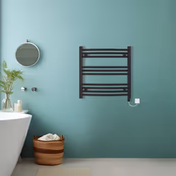 Bathroom Curved Prefilled Electric Heated Towel Rail Ladder Warmer Radiator - Black, 600x600mm
