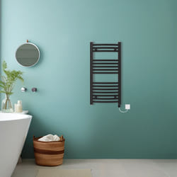 Bathroom Curved Prefilled Electric Heated Towel Rail Ladder Warmer Radiator - Black, 800x400mm