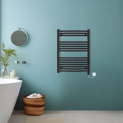 Bathroom Curved Prefilled Electric Heated Towel Rail Ladder Warmer Radiator - Black, 800x600mm