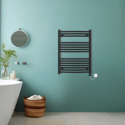 Bathroom Curved Prefilled Electric Heated Towel Rail Ladder Warmer Radiator - Black, 800x600mm