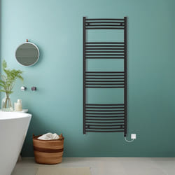 Bathroom Curved Prefilled Electric Heated Towel Rail Ladder Warmer Radiator - Black, 1600x600mm
