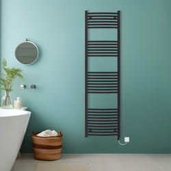 Bathroom Curved Prefilled Electric Heated Towel Rail Ladder Warmer Radiator - Black, 1800x500mm