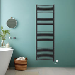 Bathroom Curved Prefilled Electric Heated Towel Rail Ladder Warmer Radiator - Black, 1800x600mm