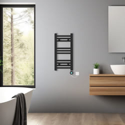 Pre-filled Bathroom Straight Electric Heated Towel Rail Radiator Thermostatic - Black, 600x300mm